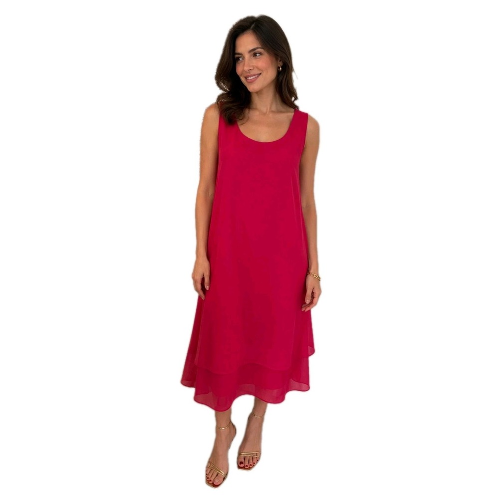 Coldwater Creek Red Layered Georgette‎ Sleeveless Chiffon Midi Resort Dress 18